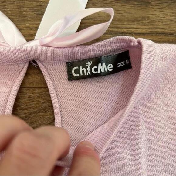 CHIC ME Cut out Back Bow Detail Peplum Knit top Lavender Pink S-M NWOT - Picture 8 of 11